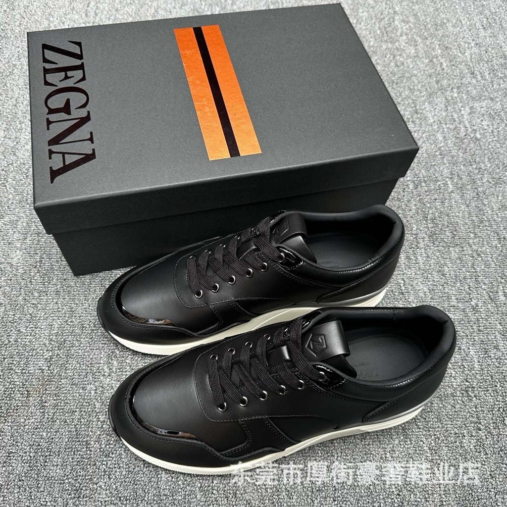 ZEGNA รองเท้าผ้าใบหนังผู้ชายแบบผูกเชือกสไตล์ใหม่