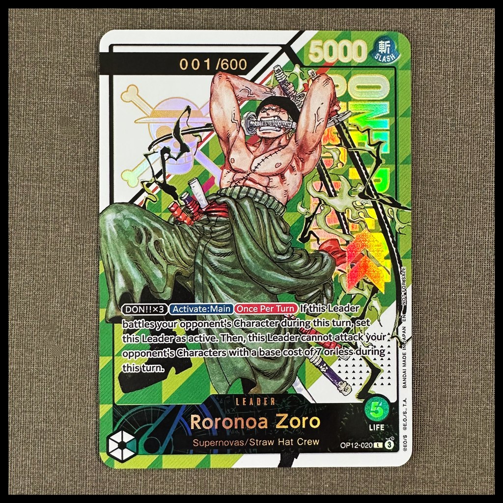 ของที่ระลึกเรือธง OPCG OP12-020 Roronoa Zoro DIY การ์ดคอลเลกชันเวอร์ชันภาษาอังกฤษชิ้นเดียว