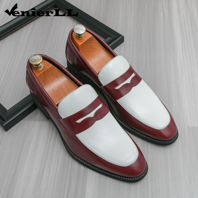 ผู้ชายทูโทนหนัง Penny Loafers Comfort ส้นต่ําน้ําหนักเบาลื่น SLIP-On ธุรกิจรองเท้าสําหรับงานแต่งงานใ