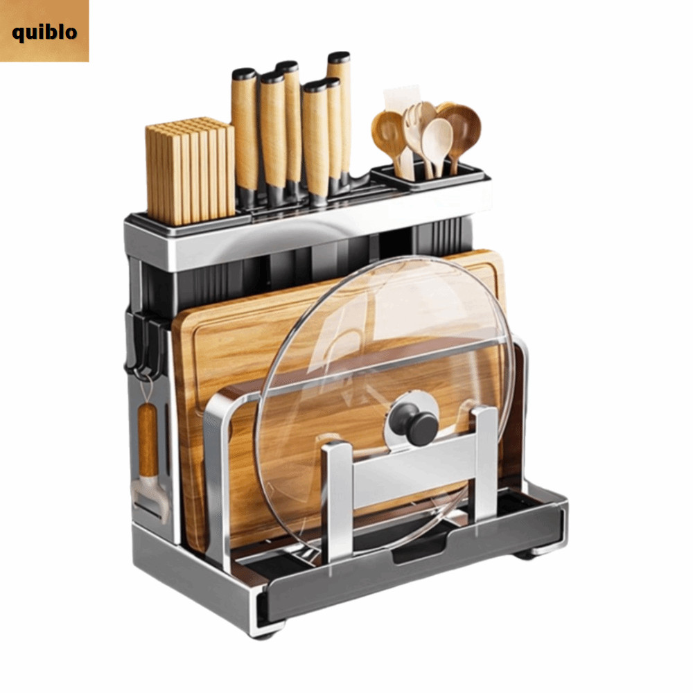 QUIBLO ชั้นเก็บของในครัว, ที่วางเขียงแบบ Countettop แบบติดผนัง, ที่เก็บตะเกียบสแตนเลสอเนกประสงค์ในครัวชั้นวางของใช้ในครัว