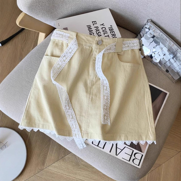 cicishop1 กางเกงขาสั้นสบาย Korean shorts กระโปรงลูกไม้ dopamine สำหรับผู้หญิง ฤดูร้อน สไตล์เอ-line เ