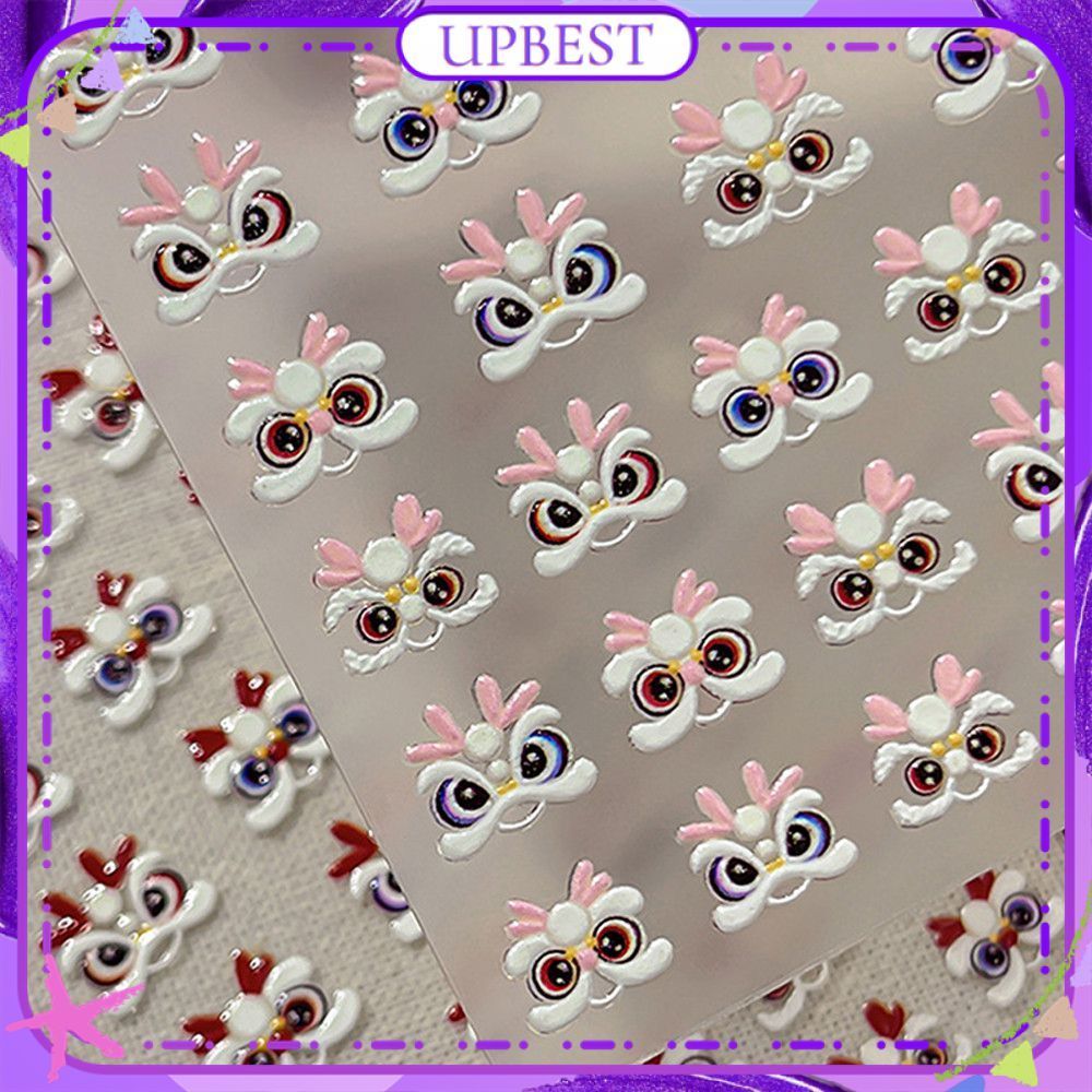 ♕ สติกเกอร์ติดเล็บลายสิงโตเชิดแบบนูน สำหรับเทศกาลปีใหม่และฤดูใบไม้ผลิ สีชมพูแดง สติกเกอร์รูปสิงโตน่ารัก อุปกรณ์ตกแต่งเล็บสำหรับร้านทำเล็บ UPBEST