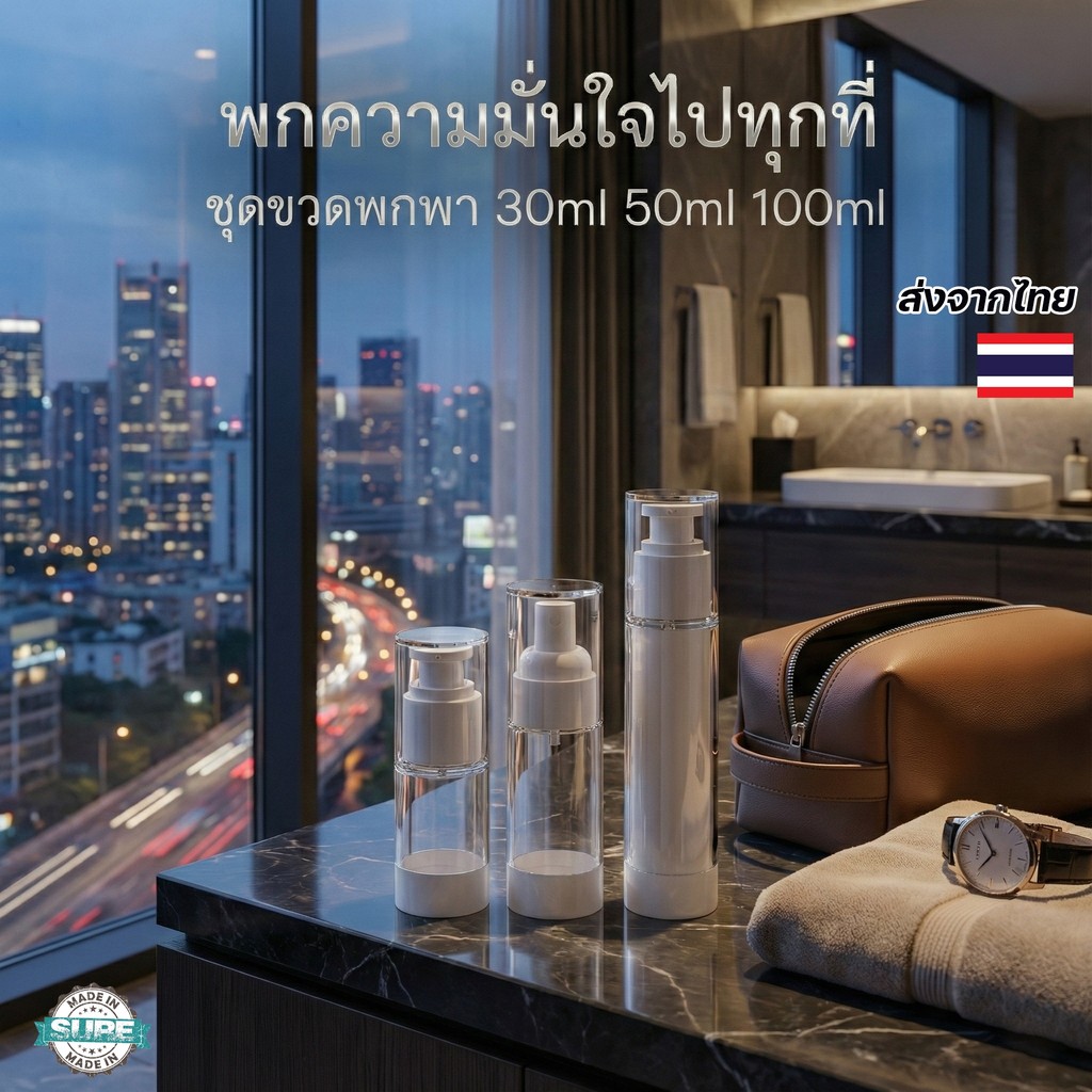 ขวดแบ่งสกินแคร์ ขวดปั๊มสูญญากาศ สีใส 30ml 50ml 100ml พกพา เดินทางสะดวก