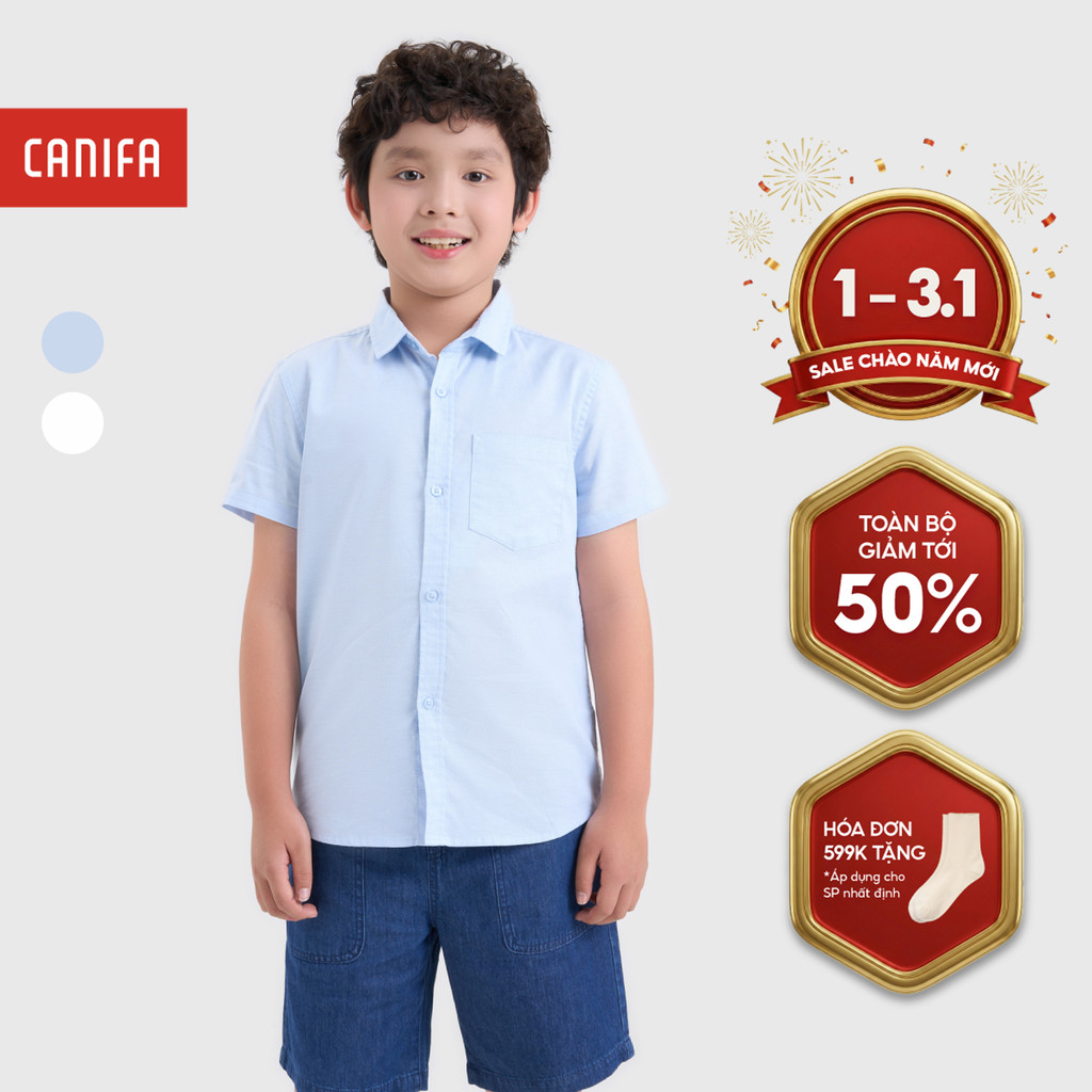 CANIFA เสื้อเชิ้ตเด็กชายคอปกเยอรมันและแขนสั้น 2TH25A001
