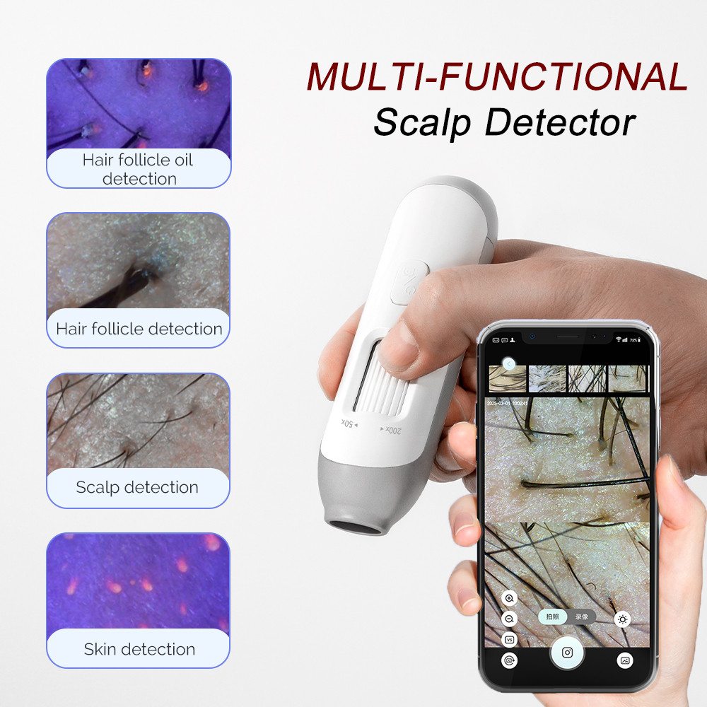 Foreverlily เครื่องตรวจจับรูขุมขนหนังศีรษะมัลติฟังก์ชั่น HD กล้องจุลทรรศน์ USB เครื่องวิเคราะห์ผิวการเชื่อมต่อ WiFi รองรับหลายแพลตฟอร์ม