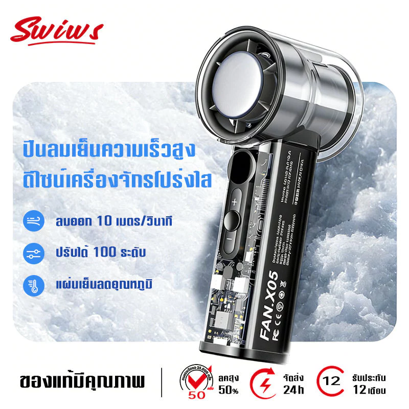พัดลมพกพาขนาดเล็ก ปรับความเร็วลมได้ 100 ระดับ พัดลมพกพา พัดลมเทอร์โบแรงที่สุด ลมแรง เย็นเร็ว หน้าจอ LED