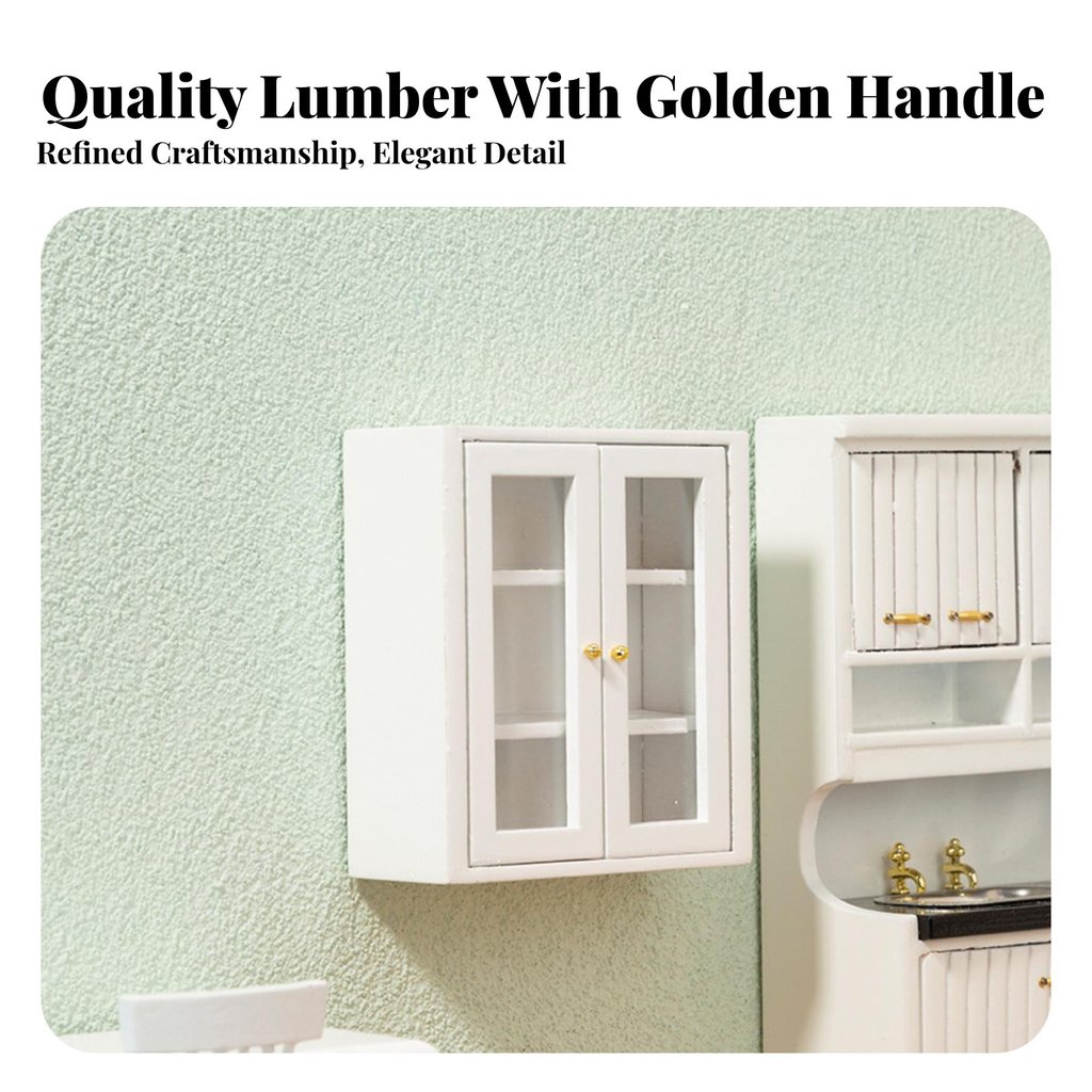 การออกแบบที่สมจริง 1:12 Scale ตู้แขวนเปิดประตูได้ 1:12 Scale Wall Cabinet ดีไซน์ทันสมัยสําหรับตกแต่ง