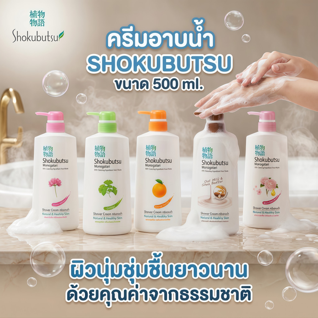 1 แถม 1 ครีมอาบน้ำ โชกุบุสซึ Shokubutsu Monogatari Shower สูตรอ่อนโยน บำรุงผิวนุ่มชุ่มชื่น ระงับกลิ่นกาย 500 มล.