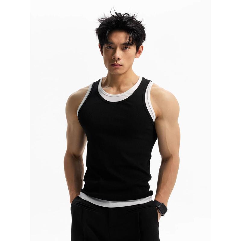 2026夏季新款假两背心美式修身健身t恤4.62026 Summer New Style Fake Two-Piece Vest American Slim Fit Gym T-Shirt 4.6