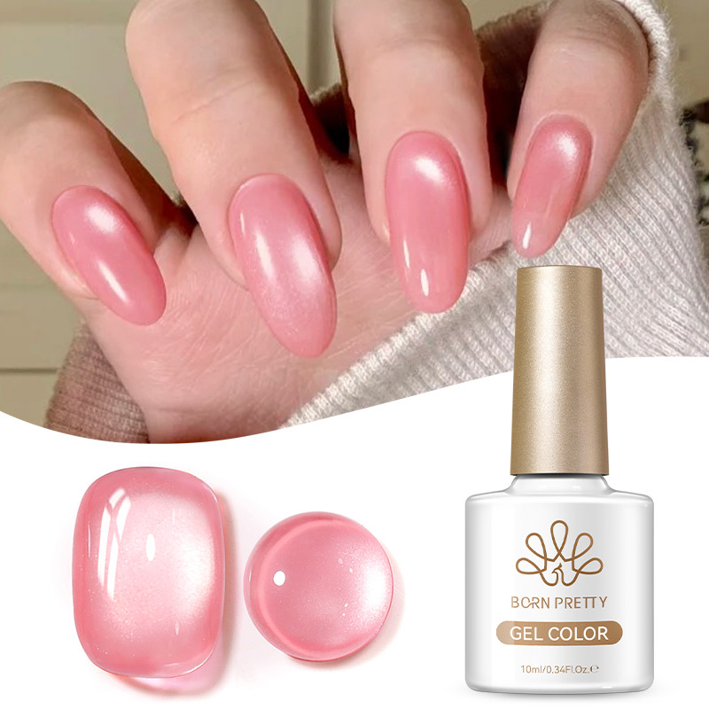BORN PRETTY Glass Bead Pink Cat Eyes Magnetic Gel Nail Polish Nude Pink สไตล์ลูกปัดแก้วแม่เหล็กเล็บเจล 10ml