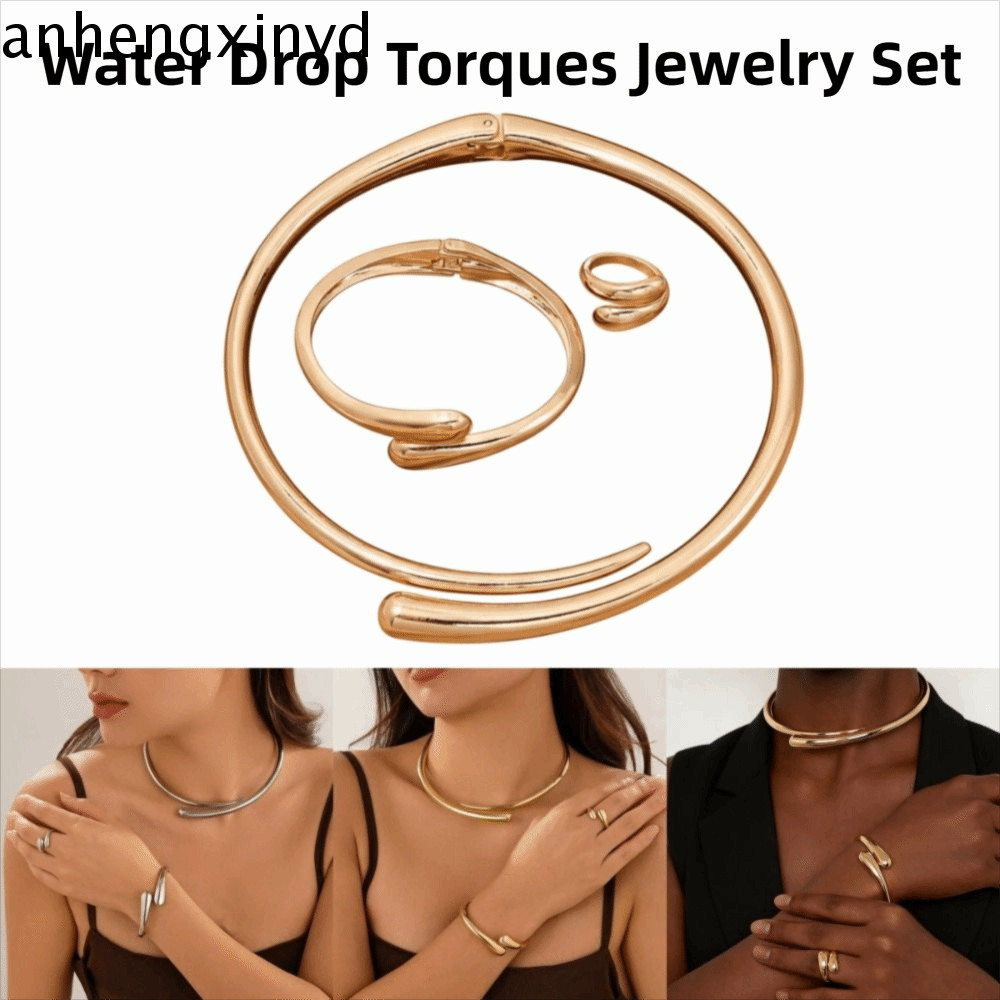 ชุดเครื่องประดับกำไลและสร้อยคอทรงเรขาคณิต แบบหยดน้ำ Torque Choker สไตล์ Luxurious Simple Punk เหมาะส