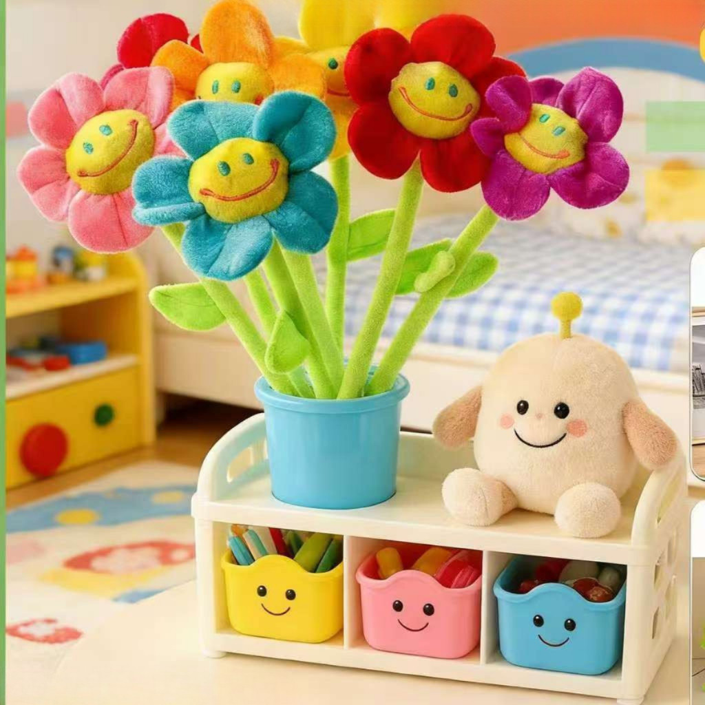 ZB1 HOME ช่อดอกทานตะวัน ตุ๊กตาของเล่น ตุ๊กตาการ์ตูนหน้ายิ้ม ช่อดอกทานตะวันประดิษฐ์ สําหรับตกแต่งบ้าน ดอกทานตะวันหน้ายิ้ม