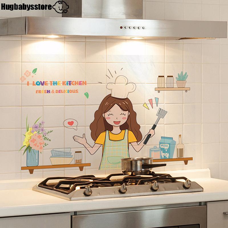 [Hugbabys-t] 1 แผ่น 30*90 ซม. 60*90 ซม.Self-Adhesive Kitchen Oil-Proof Stiers ทนความร้อน, กันน้ําและกันน้ํามันตู้ Stiers