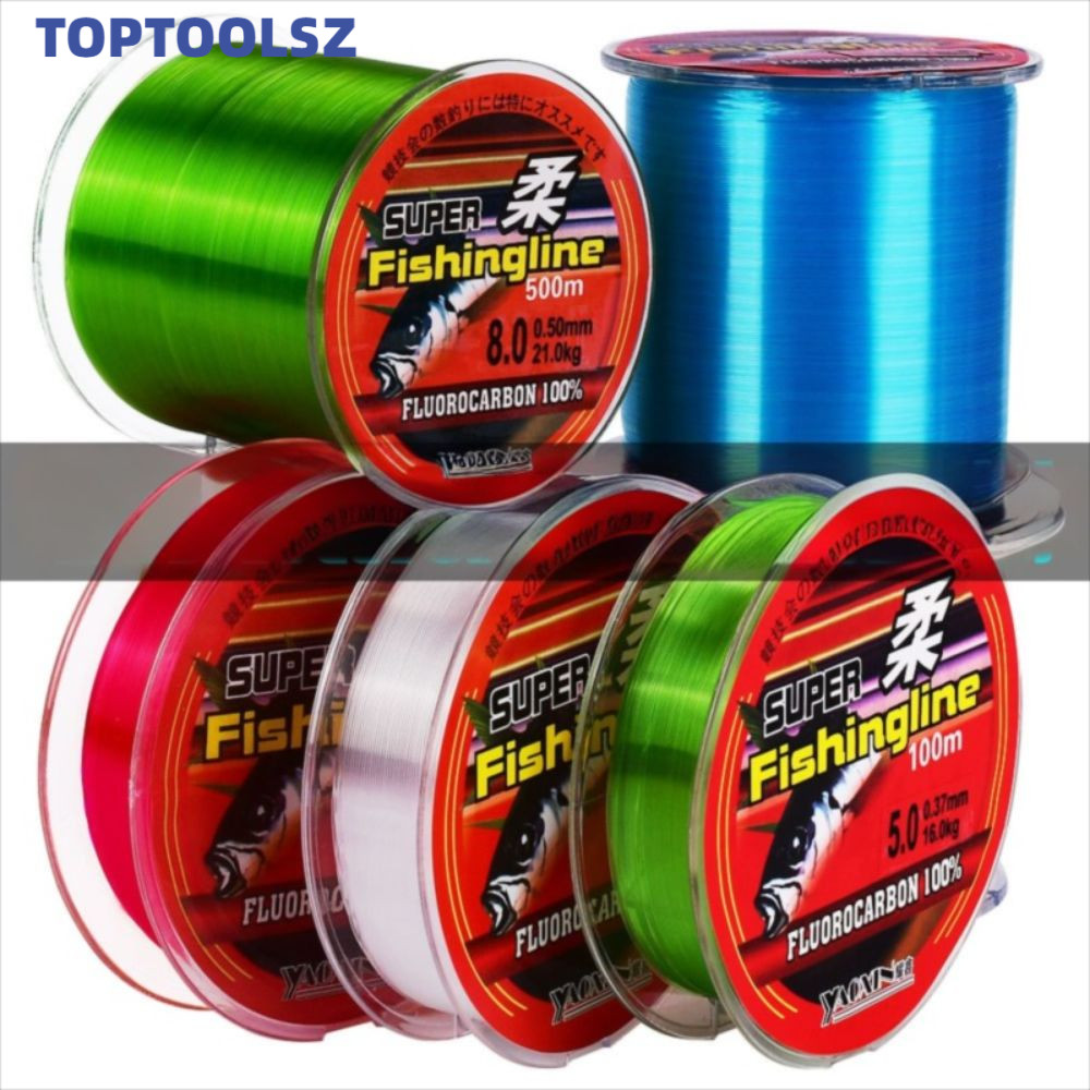 TOPTOOLS Fluorocarbon Line ขนาด 300 ม., เคลือบสายไนลอน ชนิด Monofilament สำหรับการตกปลาในน้ำจืด ความหนากว้างตั้งแต่ 0.4-9.0 mm, สีน่ามองและจมเร็ว