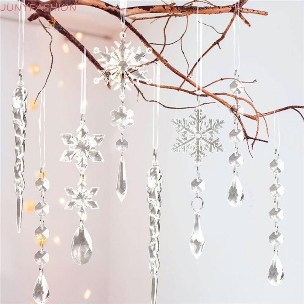 JUNYFASHION 10 ชิ้น/เซ็ตเกล็ดหิมะ Icicle เครื่องประดับ,พลาสติกตกแต่งเกล็ดหิมะแขวนจี้,โปร่งใสจําลองอะ