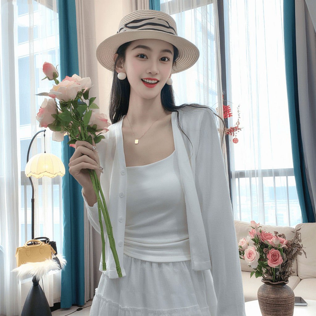 แจ็คเก็ตขนาดเล็กสำหรับผู้หญิงฤดูร้อน แบบกันแดด สไตล์ใหม่ สีขาว