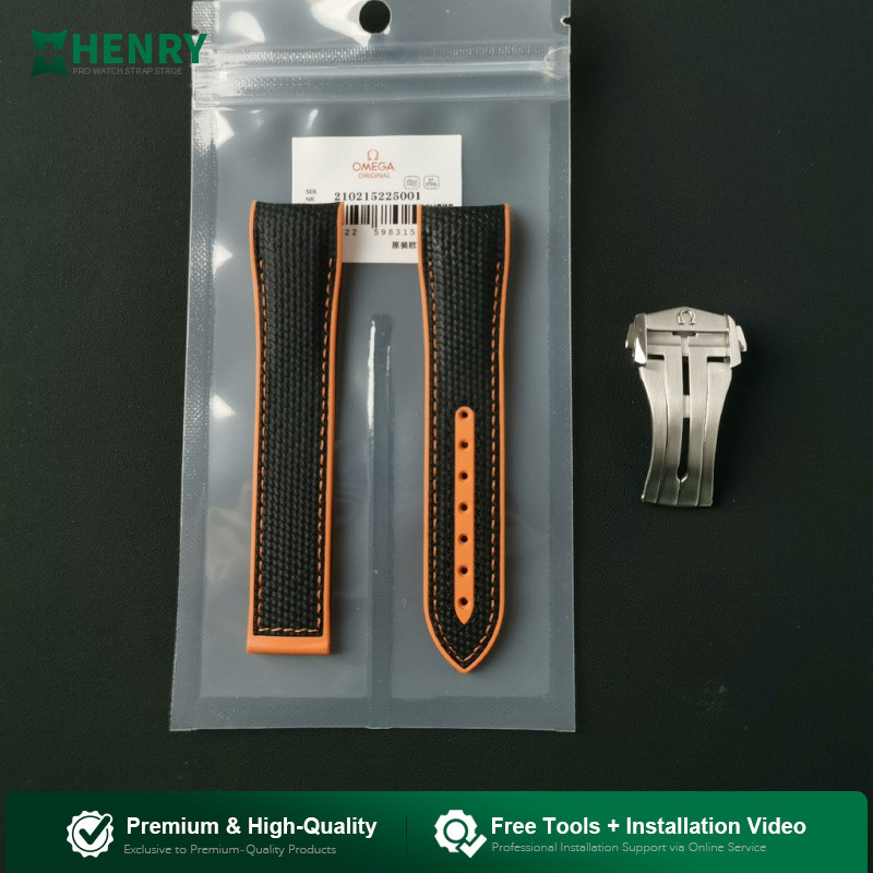 FKM & ใช้กับ OMEGA โอเมก้า seamaster 600 quarter orange สายนาฬิกายางฟลูออโร 22mm 21mm ผู้ชาย