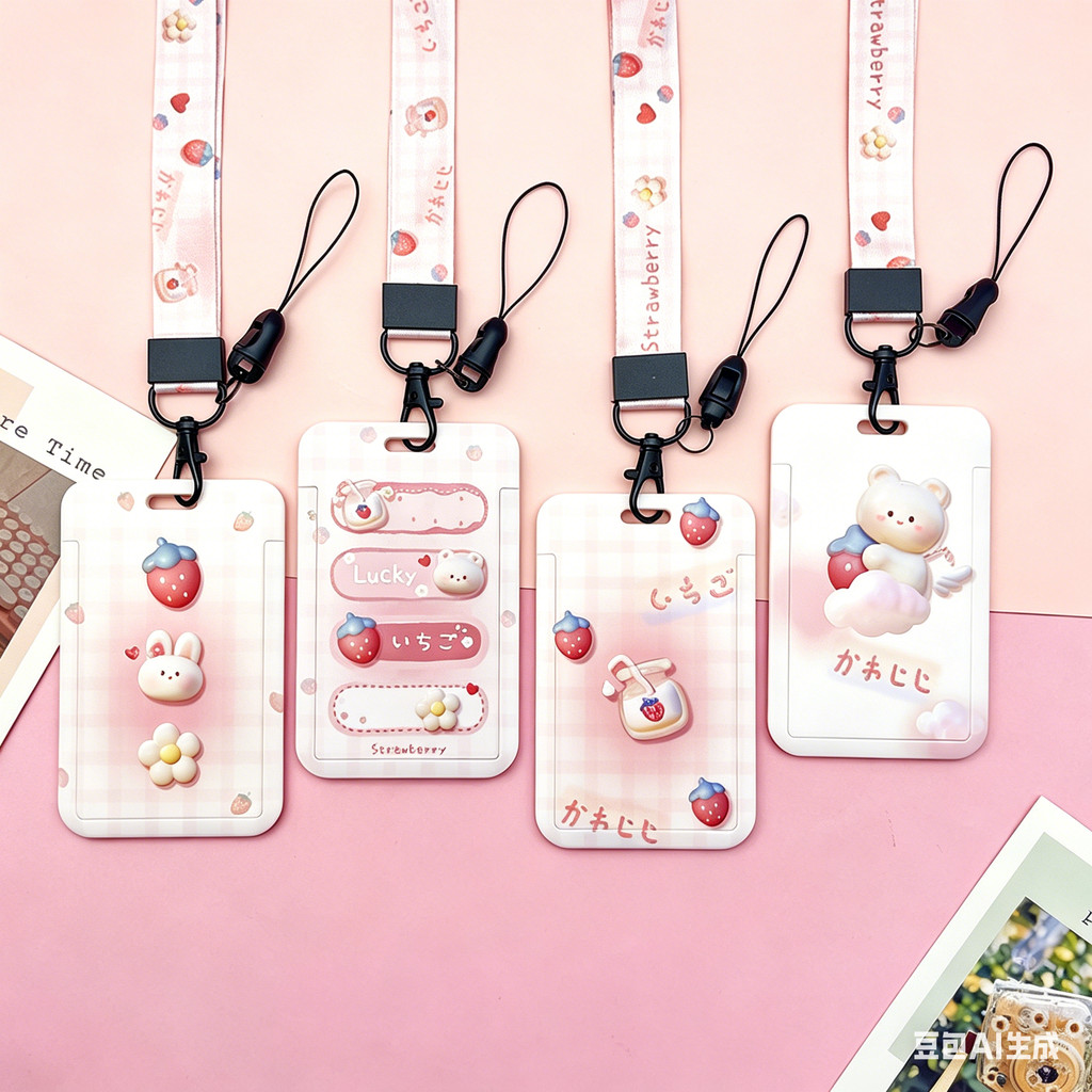 น่ารักสตรอเบอร์รี่กระต่ายผู้ถือบัตร & เชือกเส้นเล็กยาวสีชมพูกรณีบัตรประจําตัว, ปกบัตรรถบัสนักเรียนคนงานชื่อแท็ก เอซ การ์ด