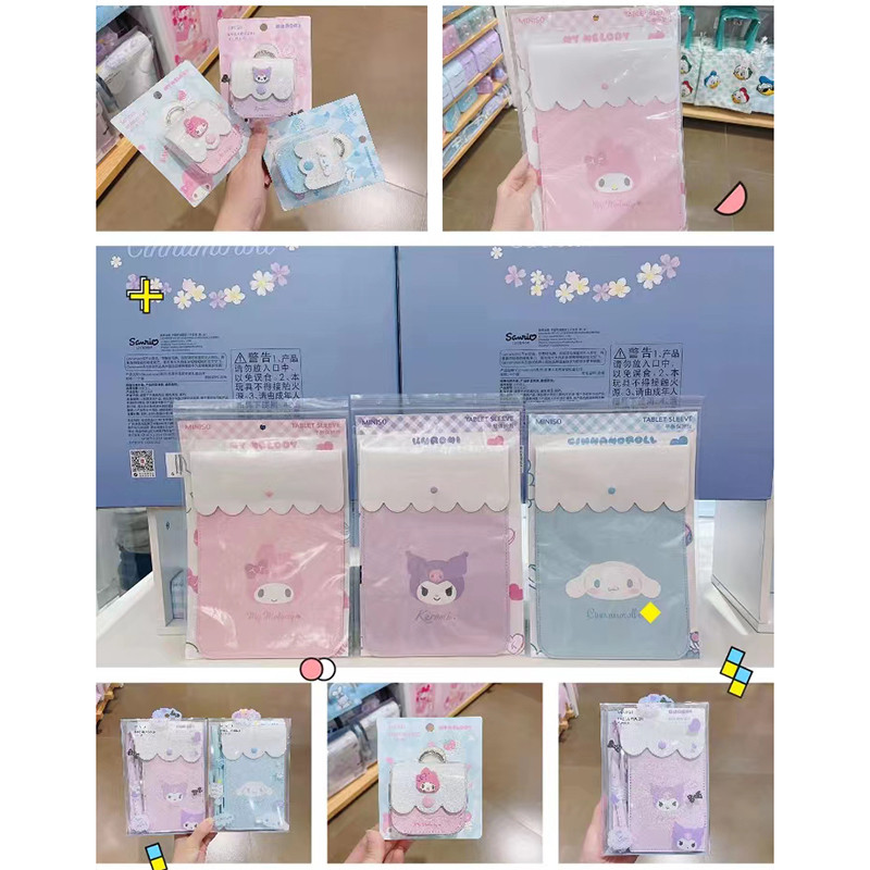 MINISO MINISO MINISO Sanrio Series Kuromi Corn Dog กระเป๋าป้องกันโทรศัพท์มือถือหูฟังเคสป้องกันแท็บเล