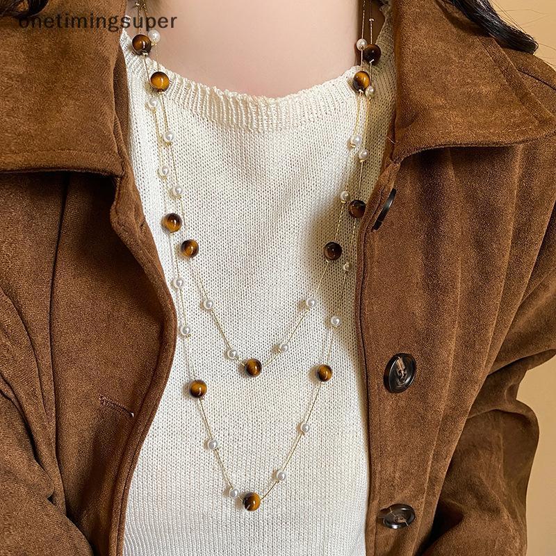 สร้อยคอมุกเส้นบาง Tiger Eye Stone สำหรับผู้หญิง เป็นของขวัญOTP