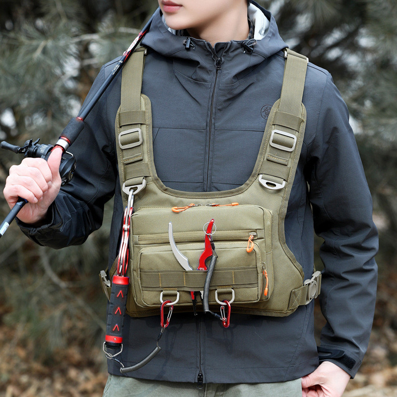 Lure fishing chest bag, outdoor sports backpack, cycling vest bag, tactical double-shoulder camoufla