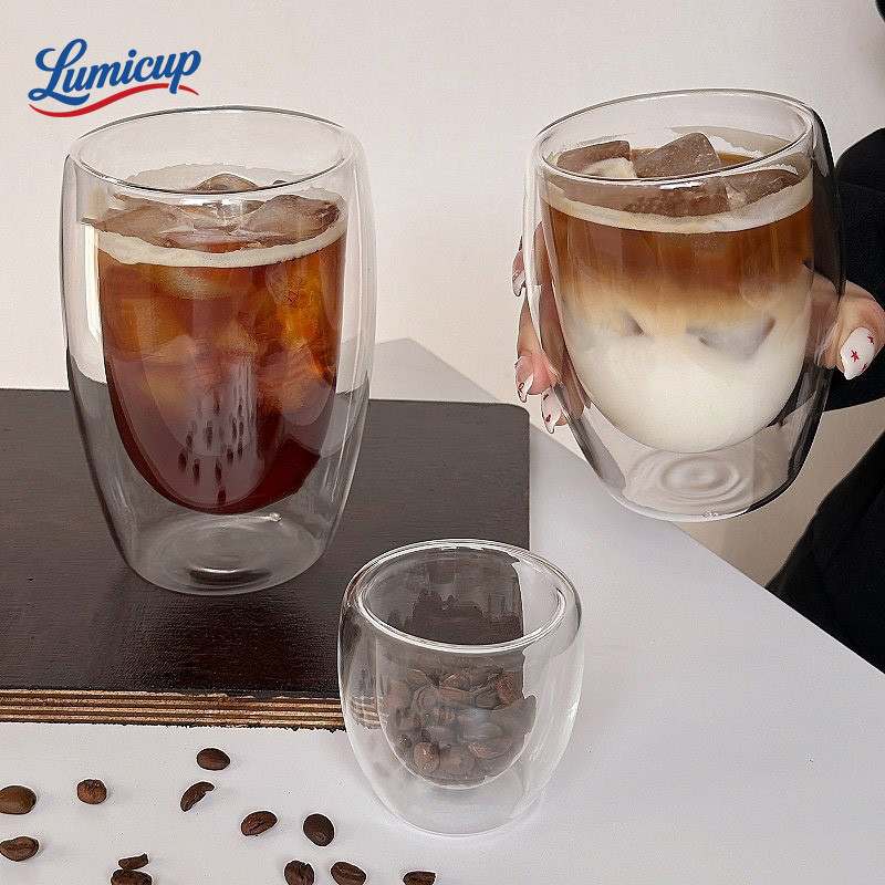 แก้วสองชั้น แก้วกาแฟ แก้วใสกันร้อน 250ml/350ml/450ml สไตล์มินิมอล แก้วน้ำชา แก้วน้ำผลไม้