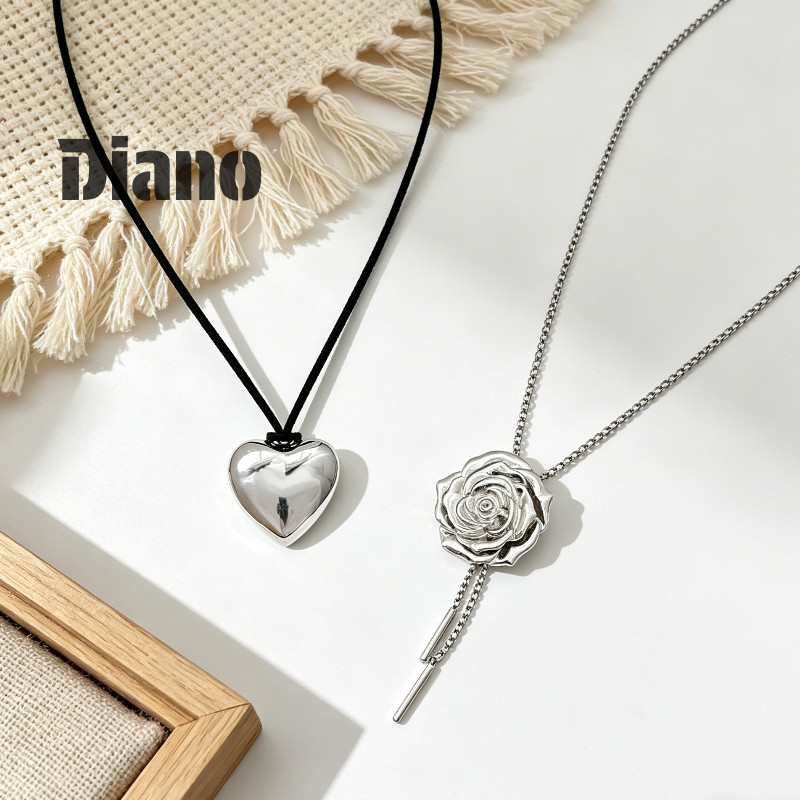 MAWAR [ Diano ]สร้อยคอจี้หัวใจมุกยาวผู้หญิงดีไซน์กุหลาบโซ่เอวแบบพับเก็บได้ Y704