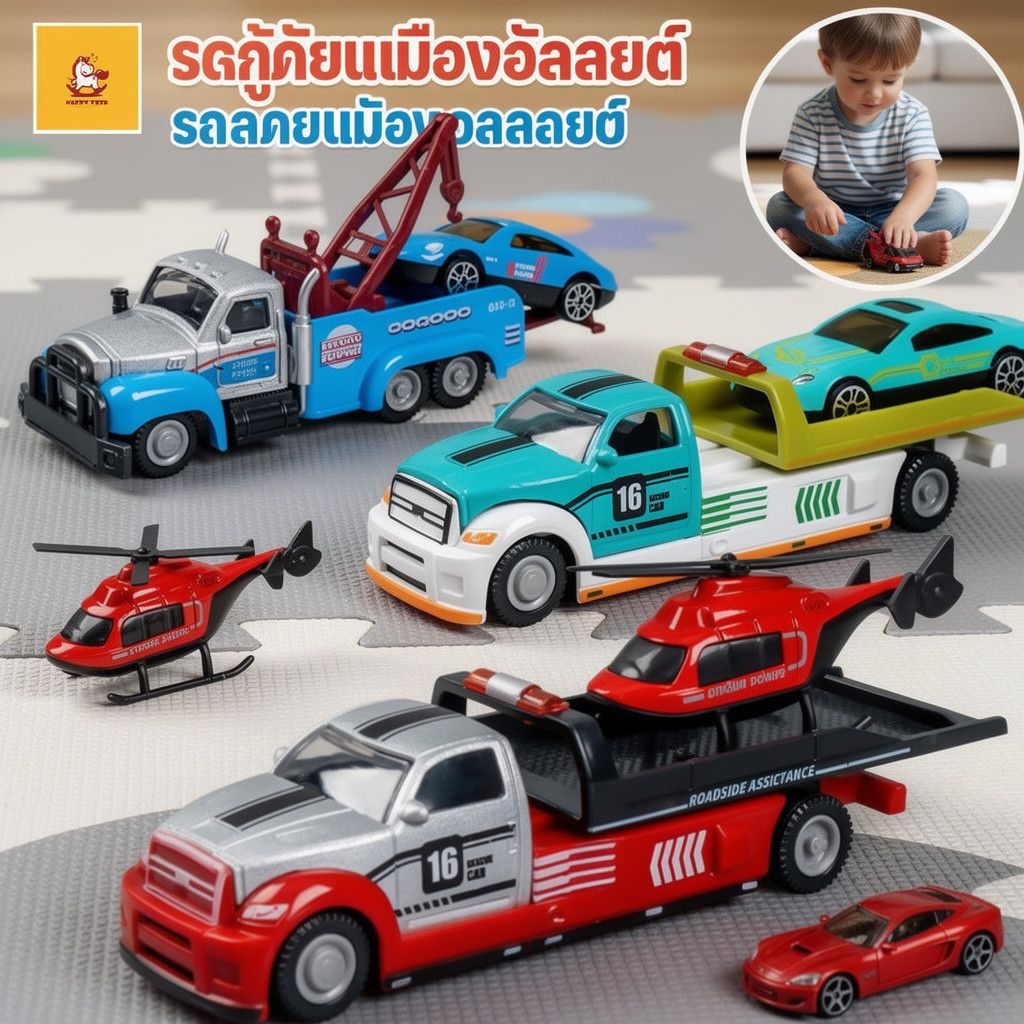 รถกู้ภัยของเล่น รถลากจูงจำลอง เฮลิคอปเตอร์ รถโลหะผสม แรงเฉื่อย เคลื่อนไหวได้ ของเล่นเด็ก