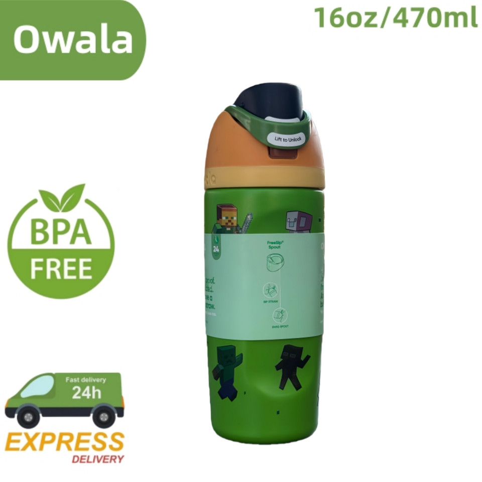 Owala Freesip ขวดน้ํากีฬา 16 ออนซ์, ฝาฟางในตัว, เปิดปากกว้างสําหรับน้ําแข็ง