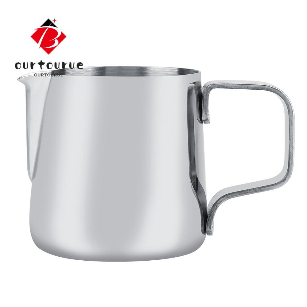 OURTOTH เหยือกกาแฟ, ขนาดเล็กทนทานนม Frothing Cup, Latte Art Silver สแตนเลส Latte Art Pitcher Cappucc
