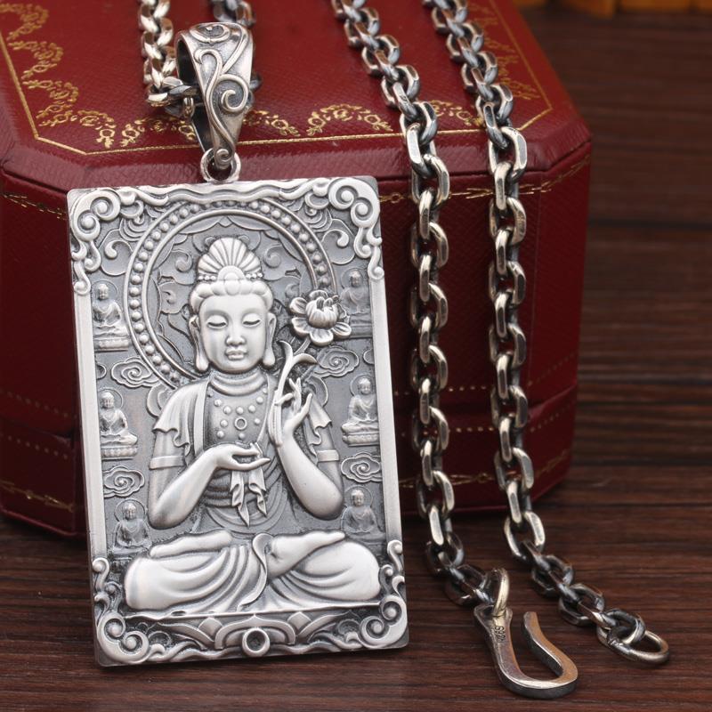 Da Shi Zhi bodhisattva จี้เงินสเตอร์ลิง 999 Benming Buddhas Horse Zodiac Patronus จี้ชายขนาดใหญ่สร้อ