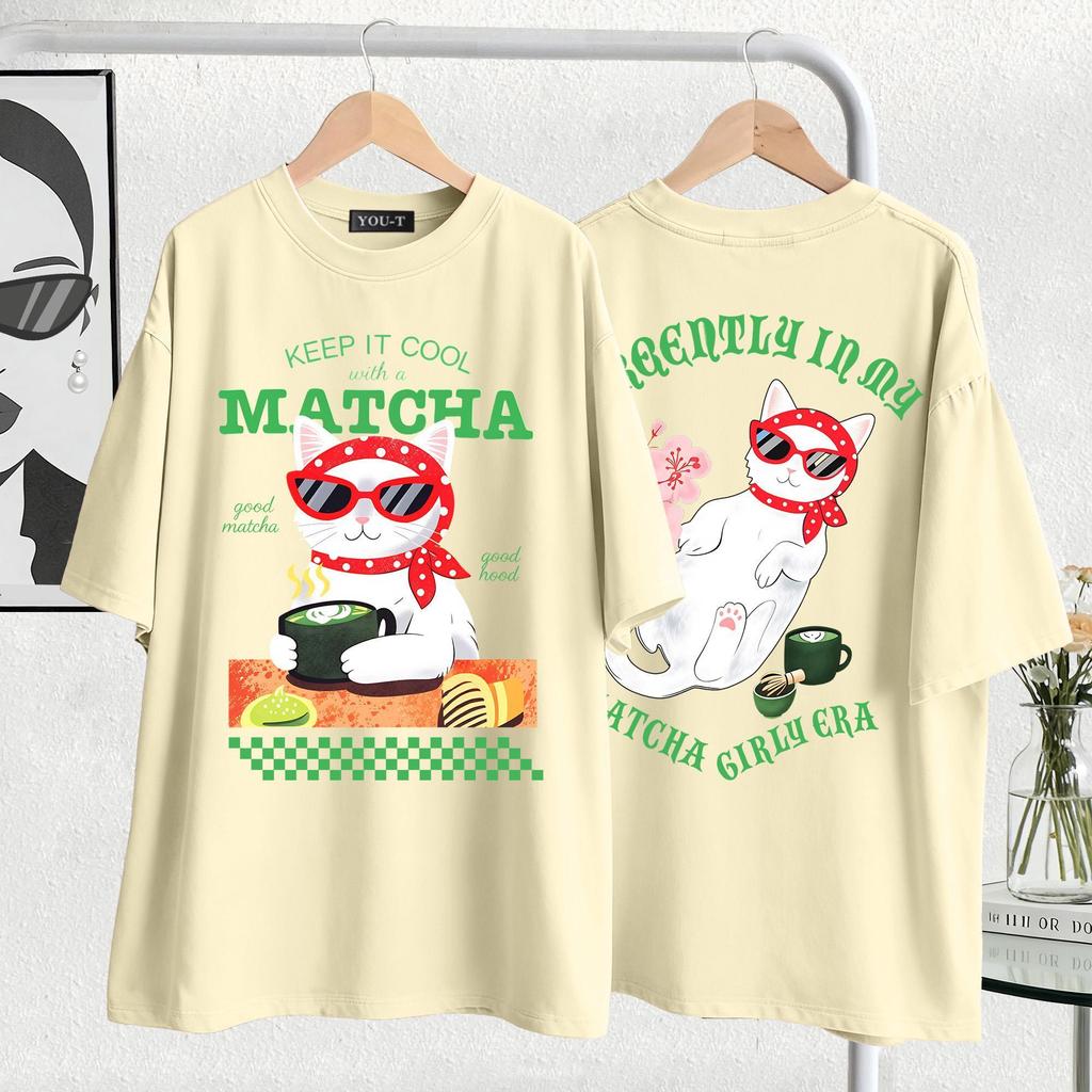 TeeTwoOneเสื้อผ้าผู้หญิงแฟชั่นน่ารัก ลาย "MATCHA"เกาหลี มินิมอล ผ้าCOTTON100%โคตรนุ่มOVERSIZEเสื้อยืดคอกลม【COD】