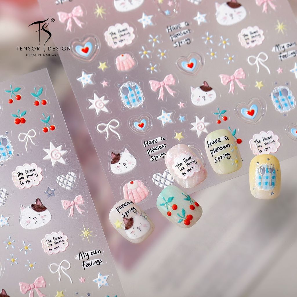 [Meow.sensei] TENSOR Spring Fresh Cat Love Handbook Nails Sticker M-1425 Soft Cute Girl Cake Cherry