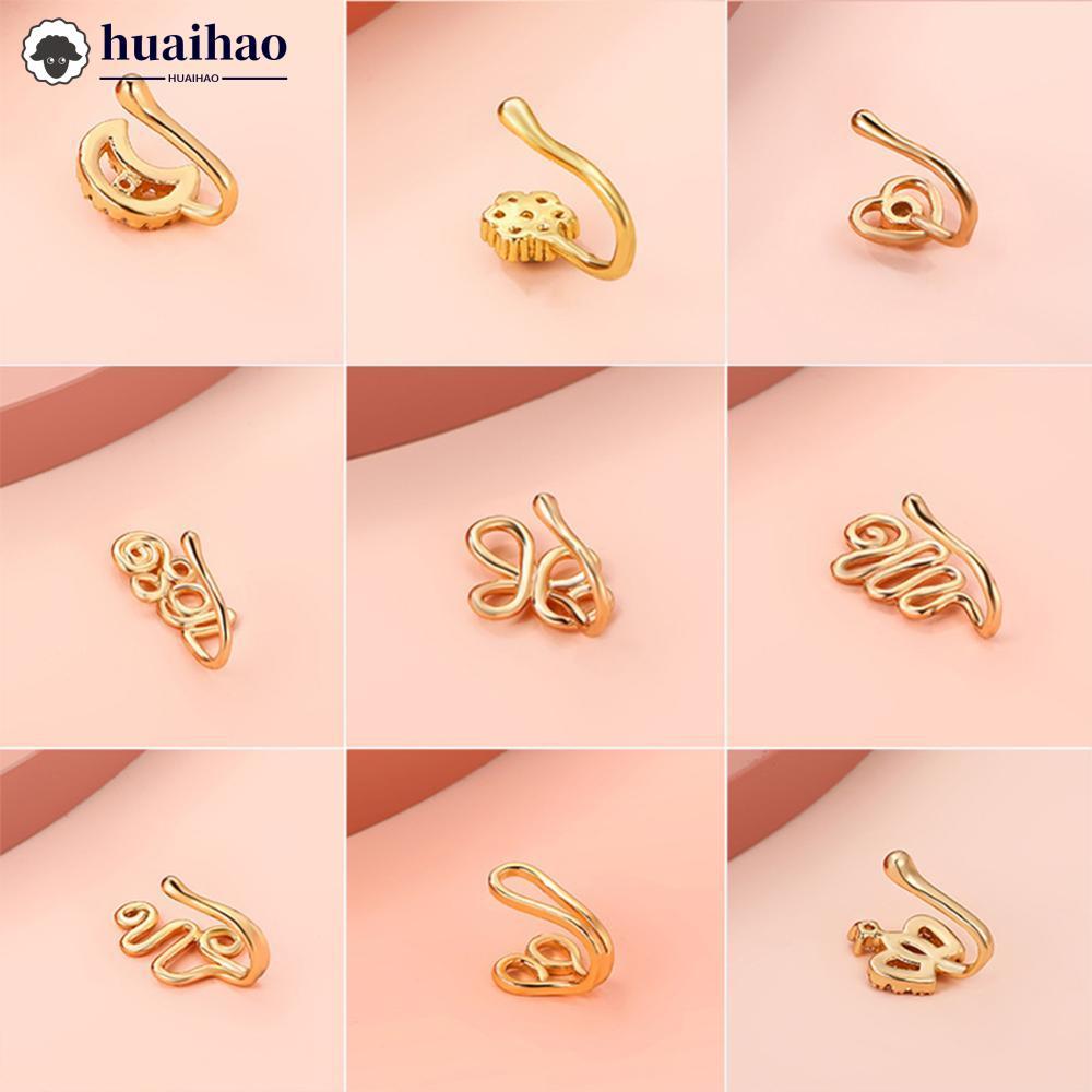 HUAIHAO คลิปจมูก U-shaped มงกุฎดาวรัก สตั๊ดจมูก สร้อยคอและเครื่องประดับ H7K4