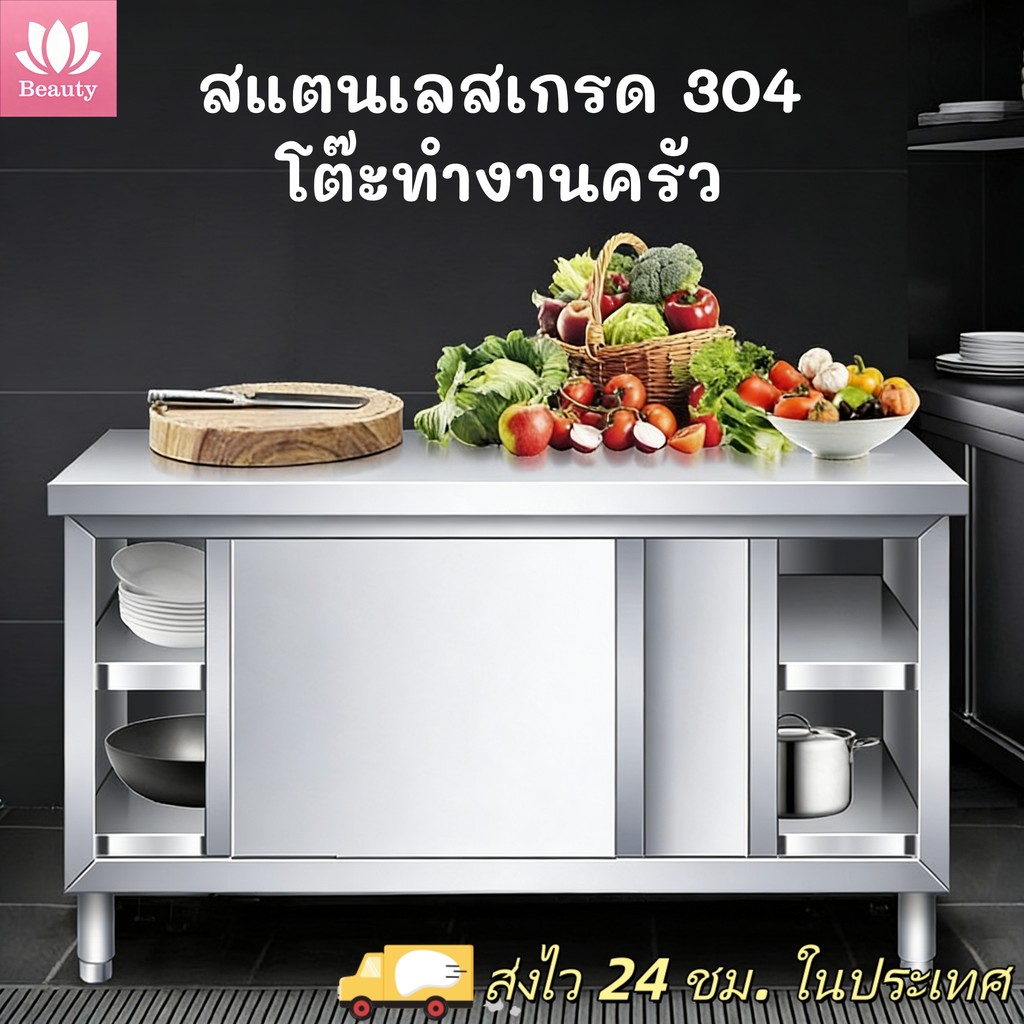 โต๊ะทำงานสแตนเลส สแตนเลสเกรด 304 ท็อปครัว หนาสแตนเลส กันน้ำและกันสนิม ใช้ในเชิงพาณิชย์และที่อยู่อาศัย