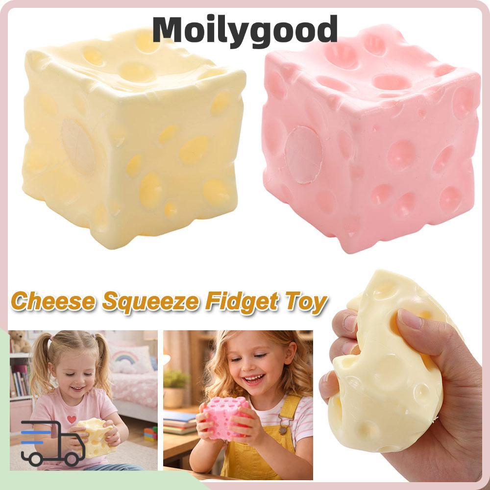 MOILYTH Cheese Squeeze Fidget Toy, Anti-Stress Squishy Texture Jumbo Cheese Cube Stress Ball, Shapea