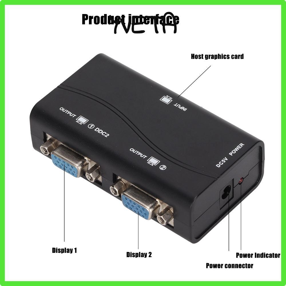 YVETA VGA Splitter, USB Powered 1 in 2 Out Video Splitter, HD Video Splitter 1920x1440 1080P 250MHz 