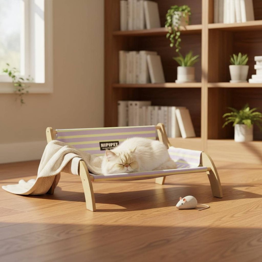 Breathable Elevated Pet Bed Moisture-Proof Wooden Frame Pet Cot สําหรับแมว