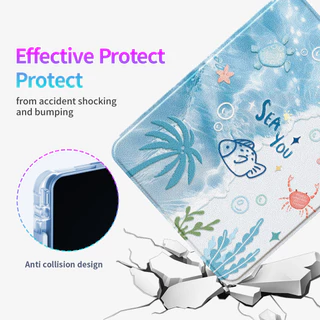 เคสสําหรับ Samsung Tab S10+ Plus 12.4" | Tab S9+ S8+ หนัง PU หรูหราพิมพ์ลายน่ารัก | ด้านหลังอะคริลิคใส | Anti-stain Cover Tab S10 Ultra 360°A1331 บีช海
