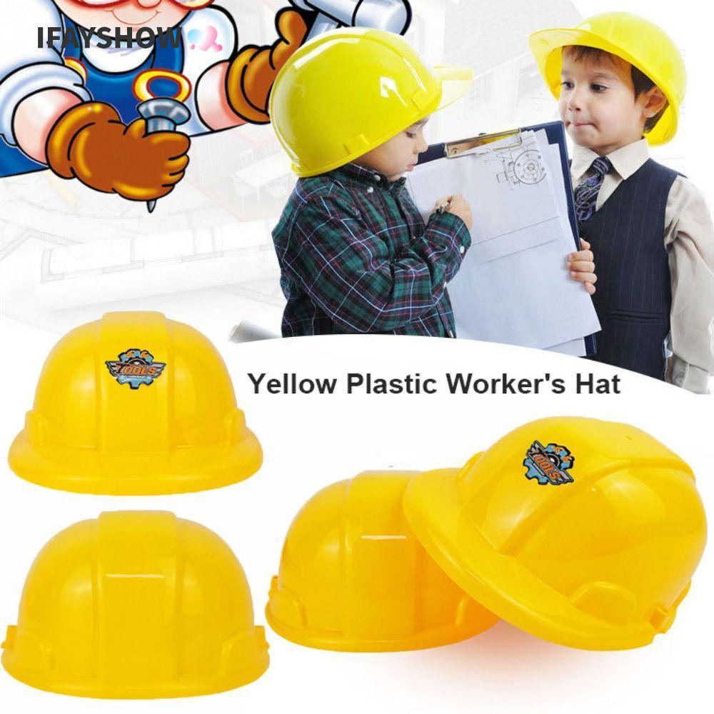 IFAYSHOW เด็กวิศวกรรมก่อสร้าง,พลาสติกคอสเพลย์ Props Play House Workers หมวก,คุณภาพสูงสีเหลืองหมวกกันน็อคเด็กวันเกิด Party Decor อุปกรณ์