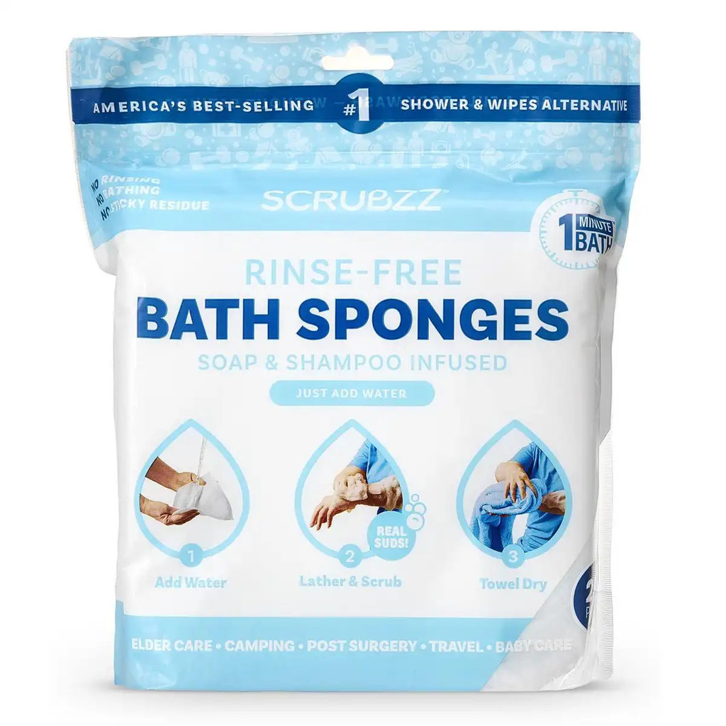 ScrubzzRinse-FreeBathingWipes-25Pack-Soap&Shampooins-Hypoallergenic&pHBalanced-IdealforPost-Surgry,E