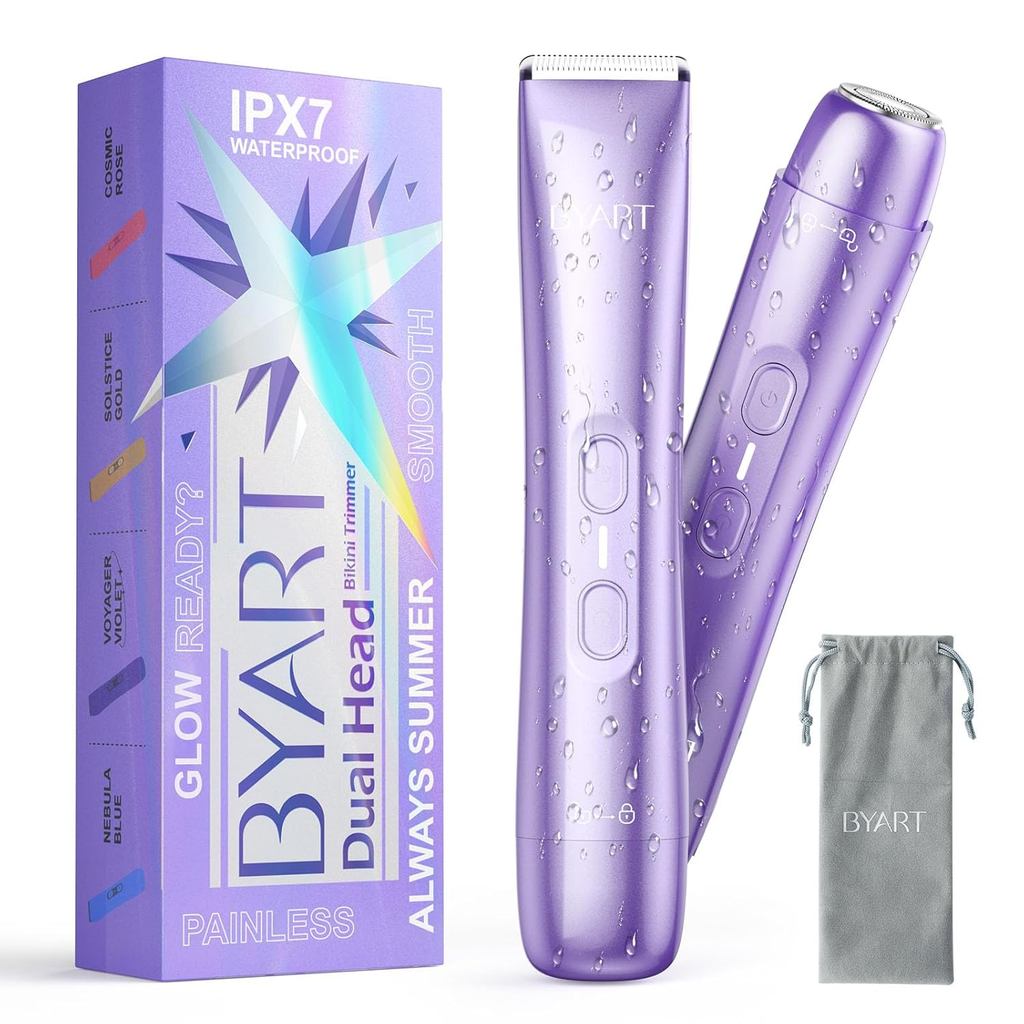 BYARTBikiniTrimmerforWomenDualHead–IPX7Waterproof&PainlessEletriRazorsforPubiHair,Fae,Legs,Underarms