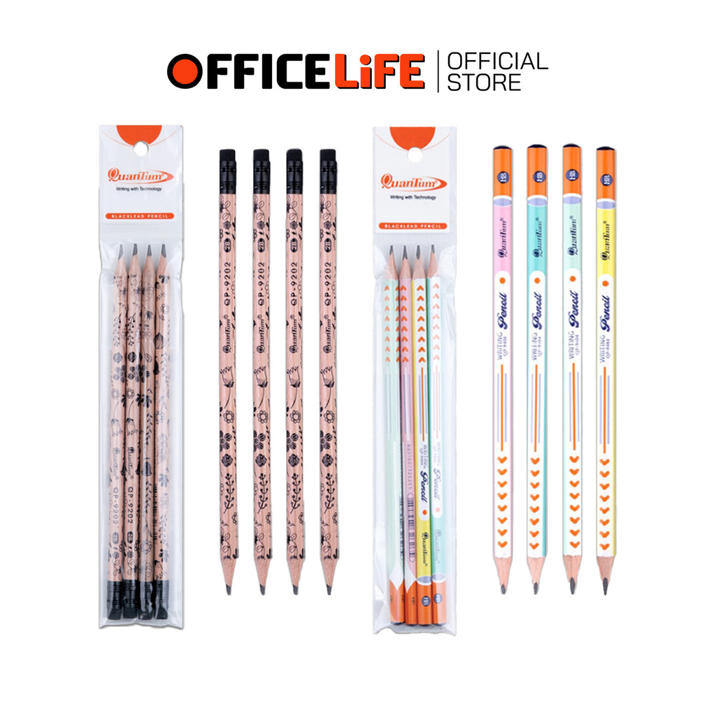 Quantum (ควอนตัม) ดินสอไม้ ดินสอดำ รุ่น QP-9202 / QP-9404 ความเข้ม HB / 2B ( 4 แท่ง / แพ็ค )