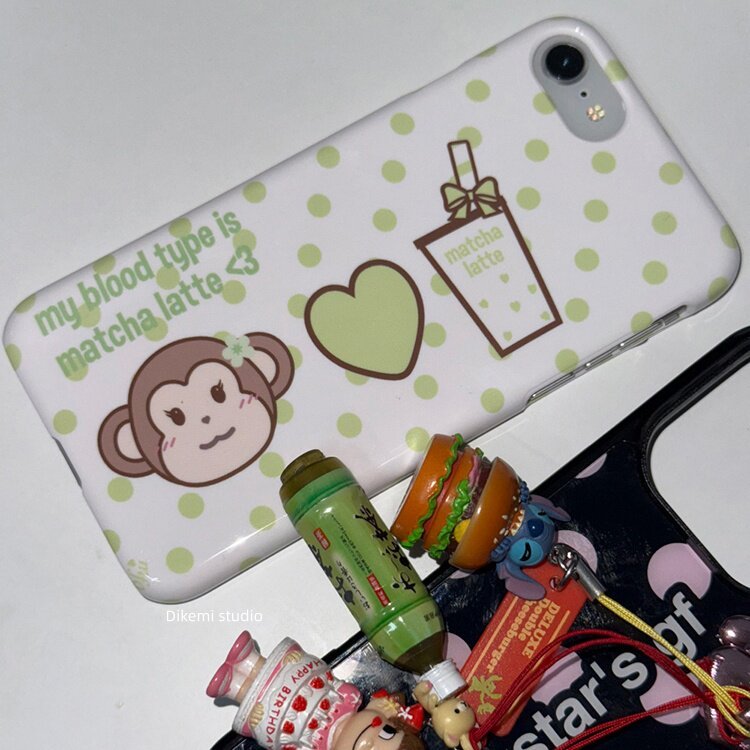 เกาหลี Ins niche และน่ารัก polka dot ลิง love matcha Latte เคสโทรศัพท์สําหรับ iphone17promax/16pro/17/15/14/13 เคสโทรศัพท์พีซีแข็ง