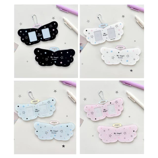 Angel Wings 1 นิ้ว ID Holder อะคริลิคผู้ถือบัตร Hard Card Case CP Collection Decor Idol Card Protector จี้