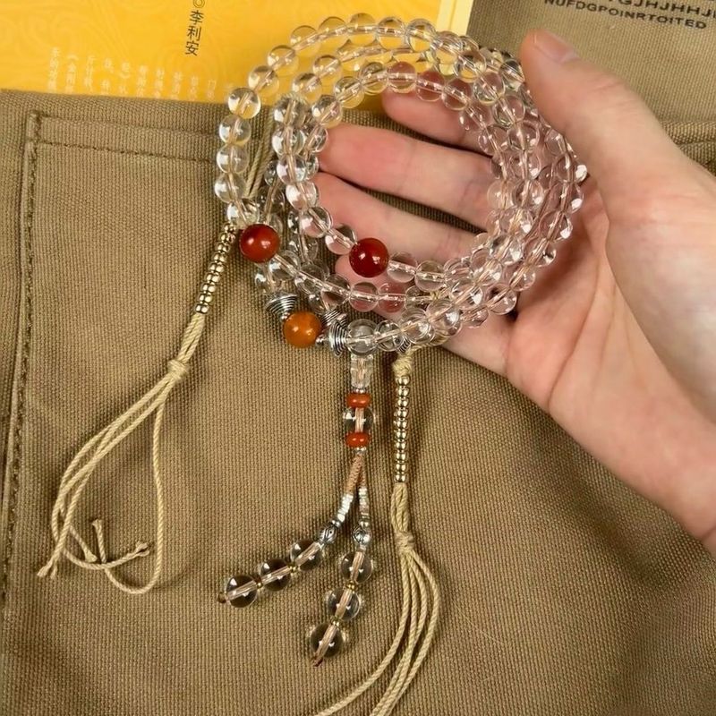 然白水晶佛珠 108颗手持佛珠 男女款手链项链 斜挎链饰品12.19Natural White Crystal Beads 108 Handheld Beads for Men and Women's