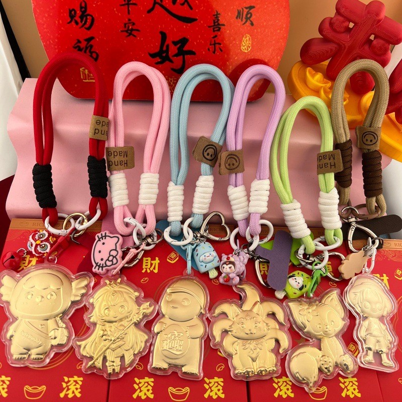 Spike Pick-Up Leaking Shellfish Pure Gold 999 จี้โทรศัพท์มือถือ พวงกุญแจทอง Prosperity Nine-Tailed F