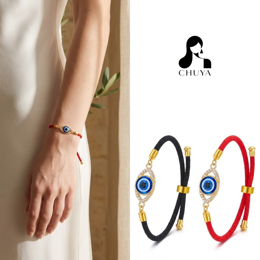 Chuya Evil Eye Braided Pull-String Bracelet สําหรับผู้ชายและผู้หญิงของขวัญเครื่องประดับวินเทจ