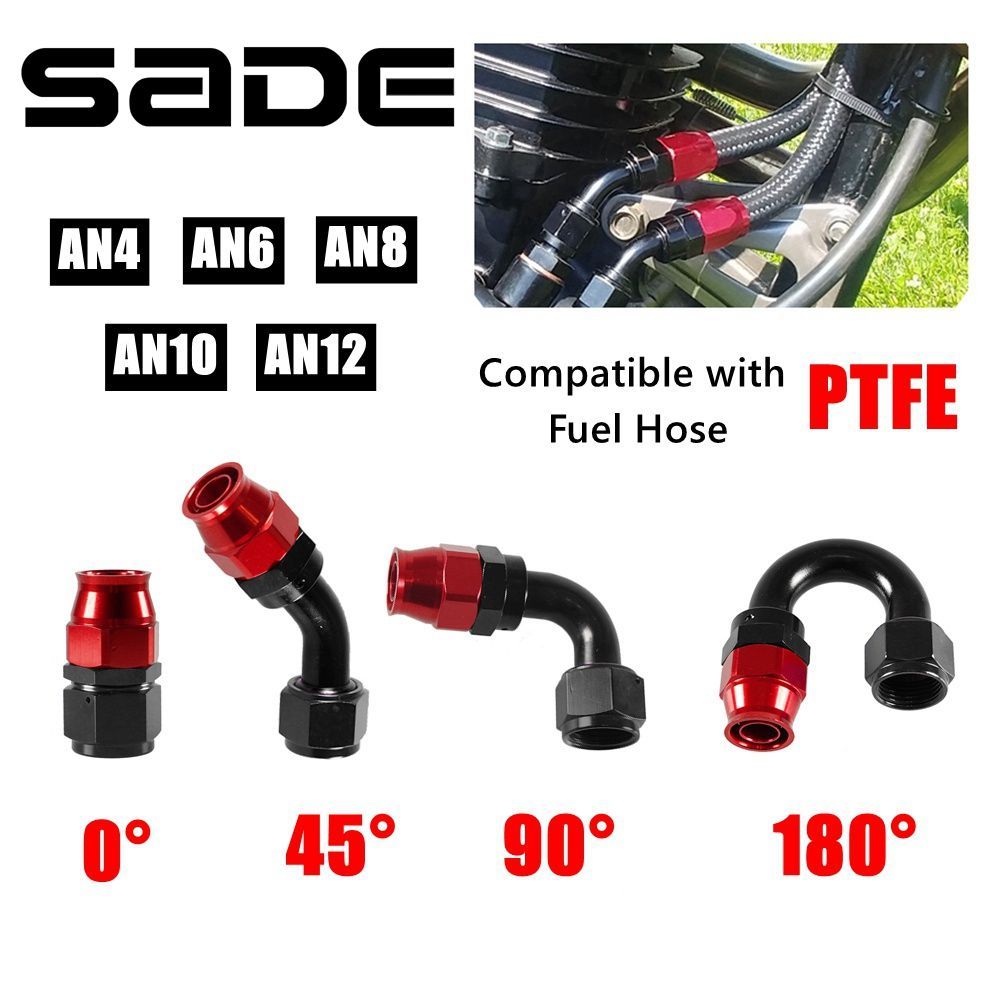 SADE อะแดปเตอร์ข้อต่อ PTFE สําหรับท่อ AN4/6/8/10/12 หมุน 0°/45°/90°/180° ข้อต่อตรง