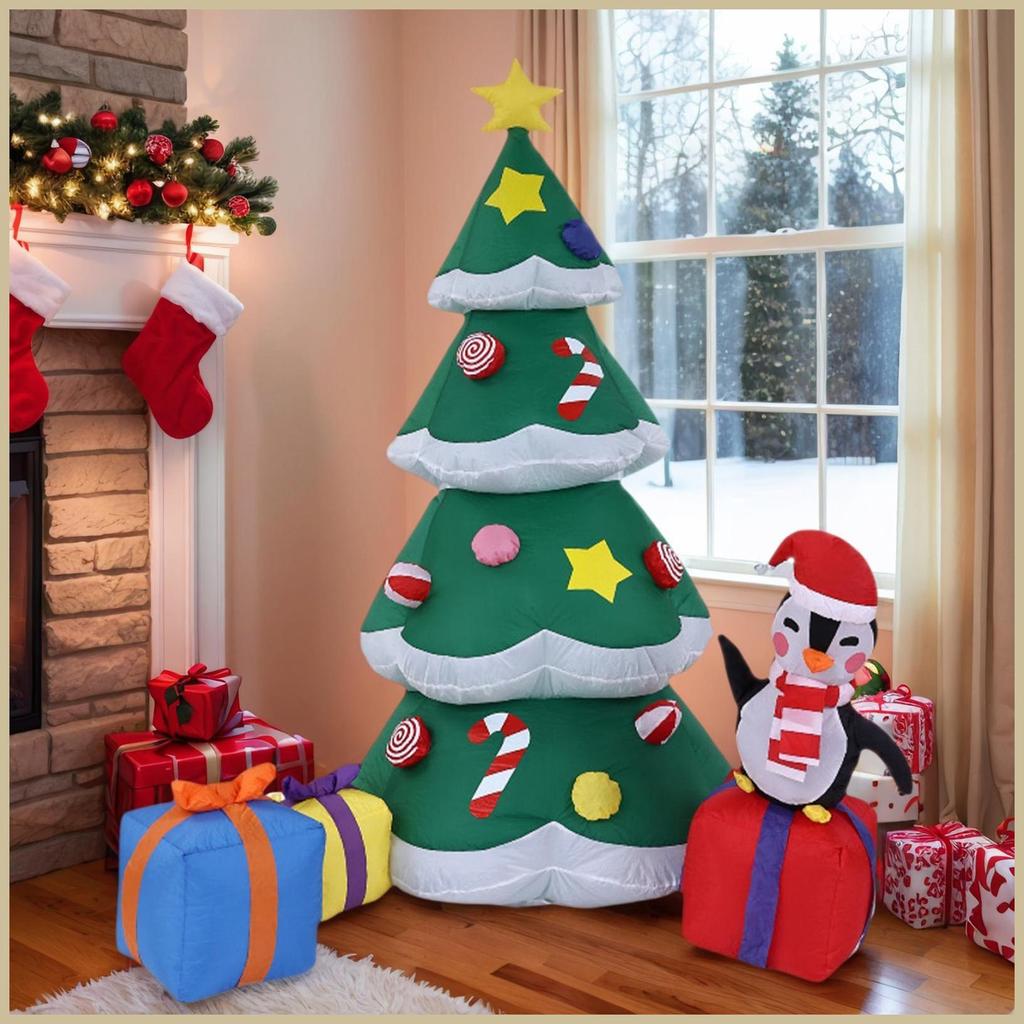 Christmas Inflatables 5.9ft Lighted Blow Up Holiday Party Christmas Tree Inflatables ตกแต่งกลางแจ้ง 